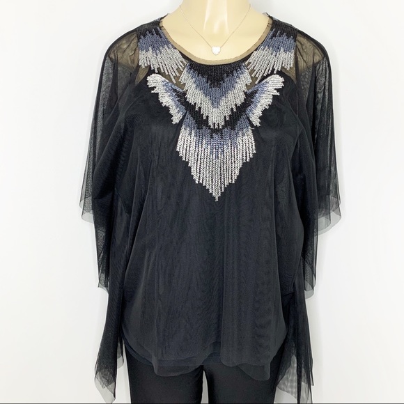 BCBGMaxAzria Tops - BCBG MAXAZRIA Black Sheer Handkerchief Blouse L